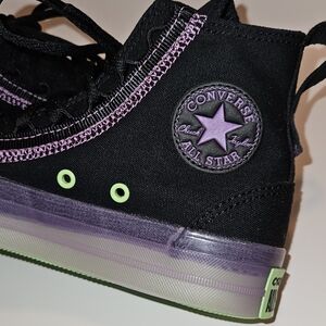 NWOT Converse Kids Black Sneakers w/ Purple and Green Accents- Size 5- Run Small